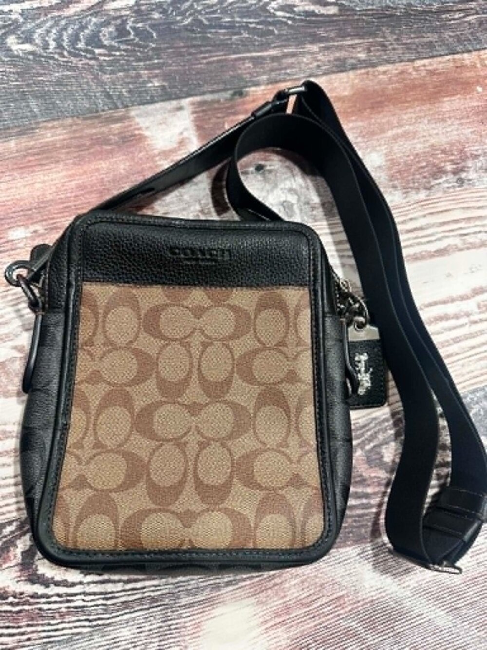 COACH CW386 Sullivan Crossbody Signature Monogram Canvas & Leather Tan & Black